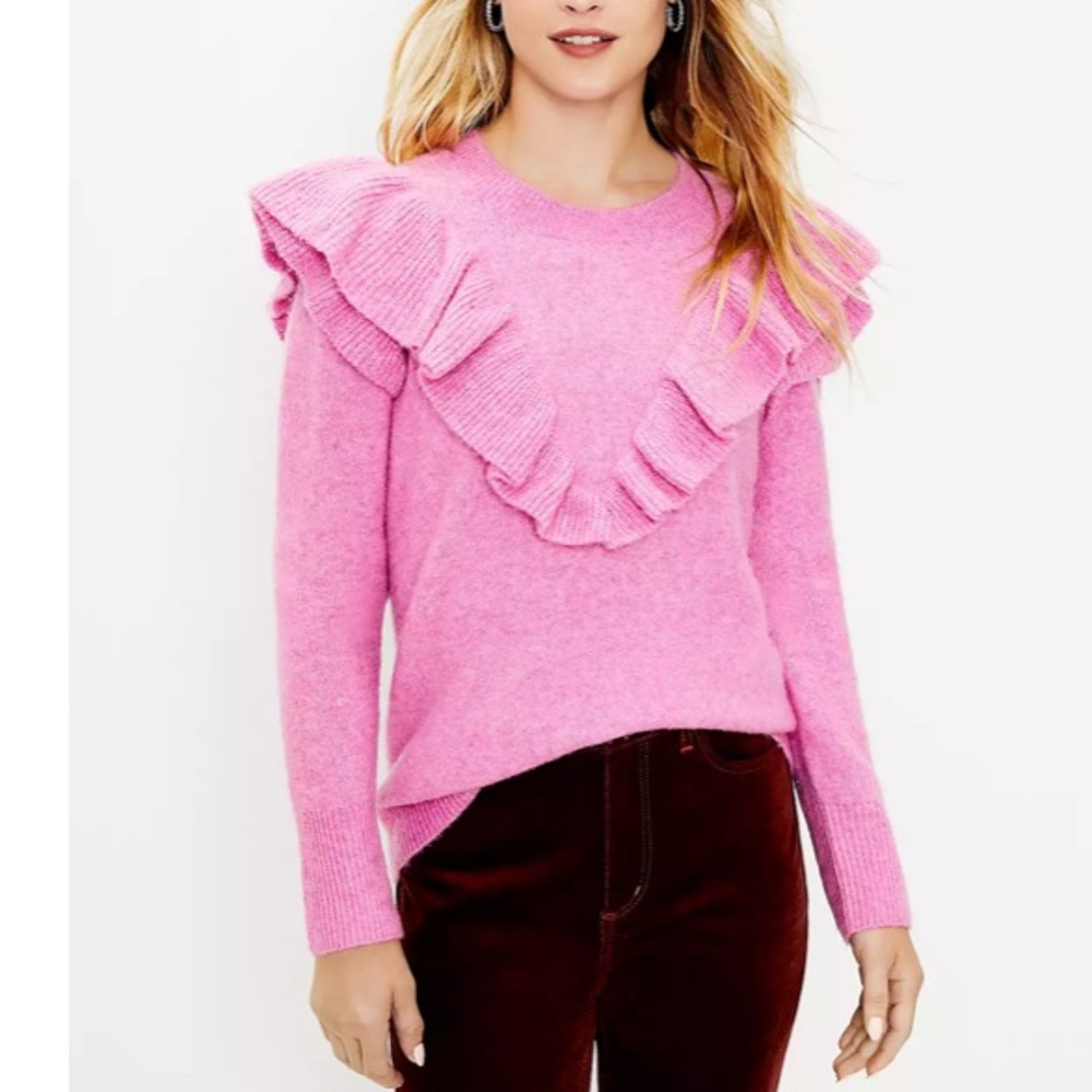 Loft Ruffle Yoke Purple Sweater